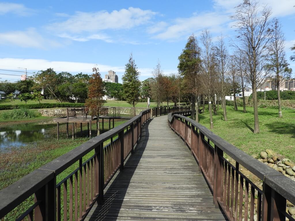桃園1-4號生態埤塘的圖片：走在生態步道的木棧道上