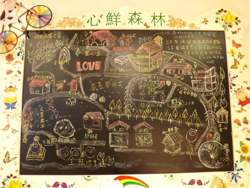 心鮮森林（已歇業）的圖片：用粉筆在黑板上畫的心鮮森林地圖